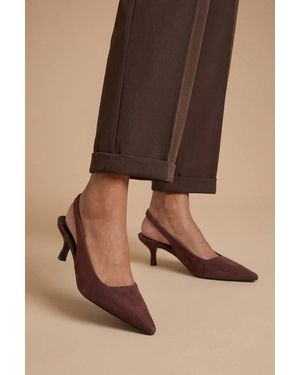Dorothy Perkins Trixie Faux Suede Slingback Kitten Heel Court Shoes - Brown