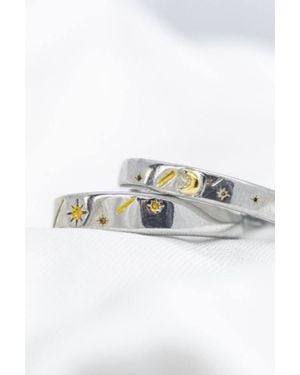 The Colourful Aura Adjustable Couple Sun Star Promise Ring Set - Metallic