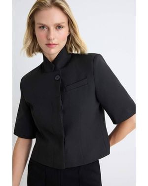 WOVCOR High Neck Short Sleeve Fitted Blazer Jacket - Black