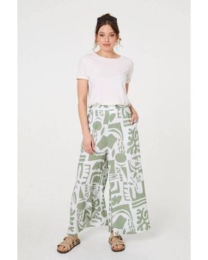 Izabel London Abstract Wide Leg High Waist Trousers - White