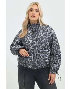 Yours Leopard Puffer Jacket - Grey