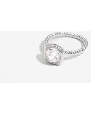 Simply Silver Sterling Plated Beaded Polished & Cubic Zirconia Centre Ring - Metallic