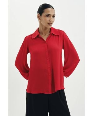 Finery London Melina Button Through Crepe Blouse - Red
