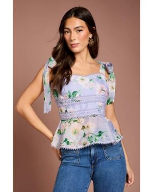 Coast Printed Bow Shoulder Top - Blue