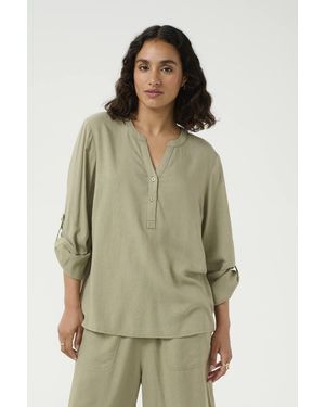 Kaffe Milia Long Sleeve Notch Neck Blouse - Green