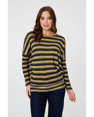 Izabel London Striped Print Relaxed Batwing Top - Green
