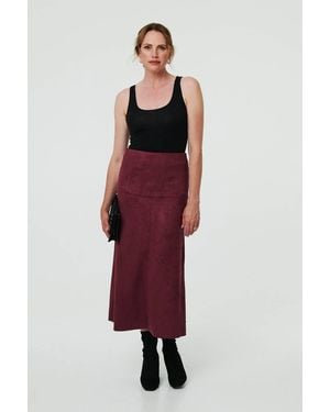 Izabel London Faux Suede A-Line High Waist Midi Skirt - Red