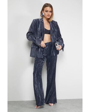 Warehouse Crushed Velvet Kick Flare Trousers Co-Ord - Blue