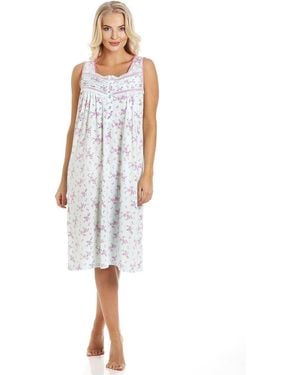 CAMILLE Floral Lightweight Sleeveless Summer Nightdress - White