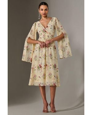 Jolie Moi Chiffon Split Sleeve Midaxi Dress - Natural