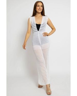 Cutie London Sheer Crochet Beach Jumpsuit - White