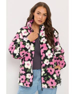 Yours Floral Print Zip Through Fleece - Pink