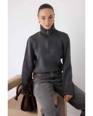 WOVCOR Zip-Detail Ribbed Knit Jumper - Grey