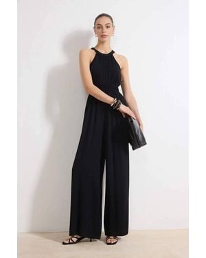 WOVCOR Halter Neck Wide Leg Maxi Jumpsuit - Blue