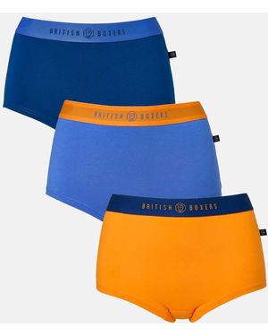 British Boxers Pack Of Three "Citron" Cotton Hipster Boxer Briefs - Blue