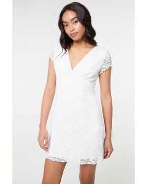 Pink Vanilla Cap Sleeve Lace Mini Dress - White