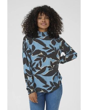 Kaffe Kaamber High Smock Neck Print Blouse - Blue