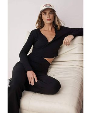 WOVCOR 2-Piece Slim Leg Wrap Top & Knit Set - Black