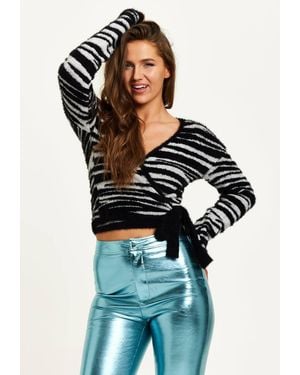 Liquorish Zebra Pattern Wrap Cardigan - Black