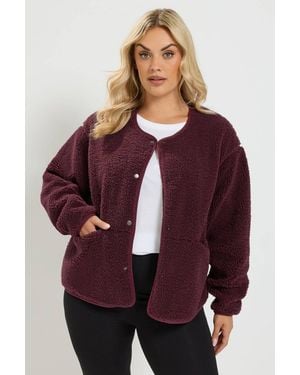 Yours Collarless Fleece Jacket - Red