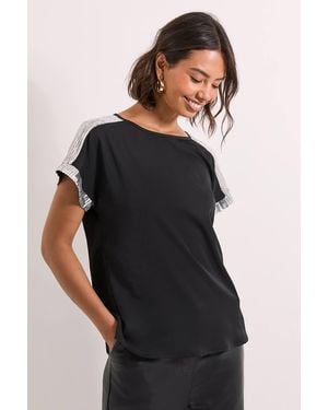 Dorothy Perkins Short Sleeve T-Shirt Sequin Blouse - Black