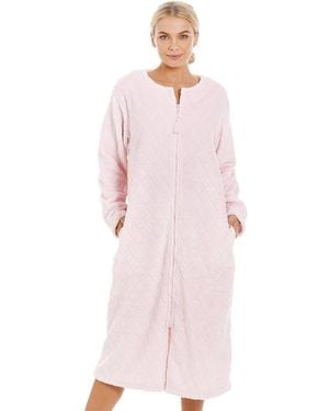 CAMILLE Classic Supersoft Diamond Print Zip Up Housecoat - Pink