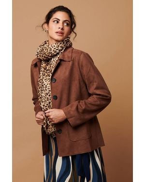 Izabel London Faux Suede Button Front Shirt Jacket - Brown