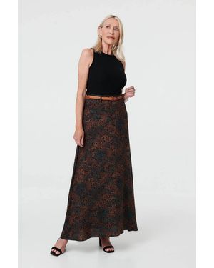 Izabel London Printed High Waist Belted Maxi Skirt - Black