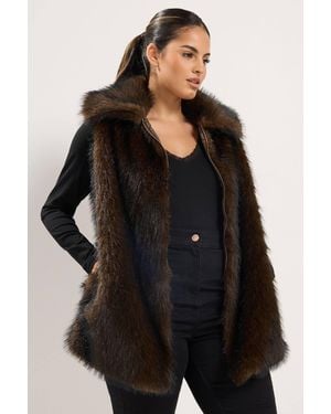 Yours Faux Fur Tipped Gilet Jacket - Black