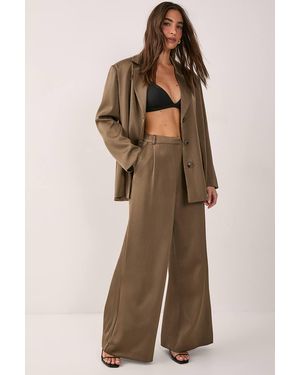 Nasty Gal Satin Pleated Tailored Trousers - Natural
