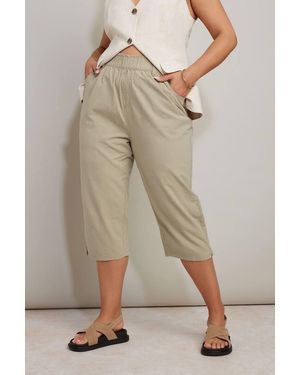 Yours Cropped Cotton Trousers - Natural