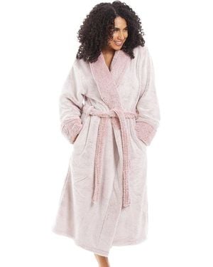 CAMILLE Deep Pile Fluffy Bathrobe W/ Reverse Collar & Cuffs - Pink