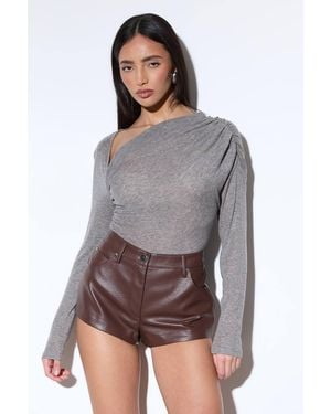 MissPap Faux Leather Textured Hotpant - Grey
