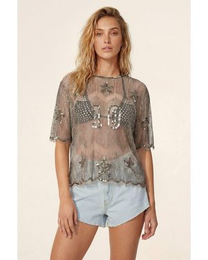 Nasty Gal Embellished Football Top - Grey