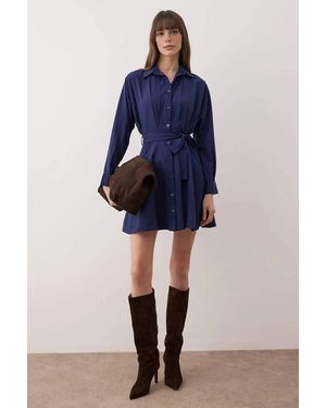 WOVCOR Ribbed Knit High Neck Long Sleeve Bodycon Maxi Dress - Blue