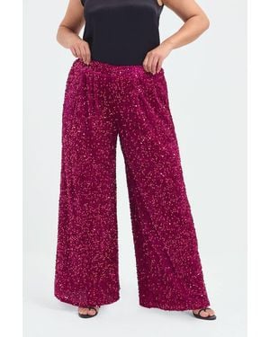 Yours Sequin Wide Leg Trousers - Red