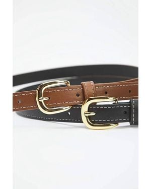 WOVCOR Double Pack Buckle Contrast Stitch Slim Fashion Belt - Multicolour