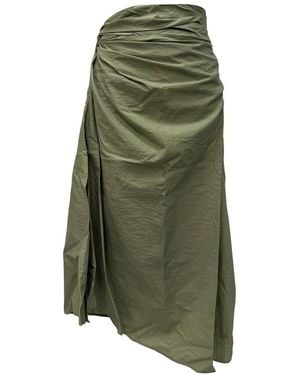 Brunello Cucinelli Preloved Knot Detail Wrap Skirt Cotton Dress - Green