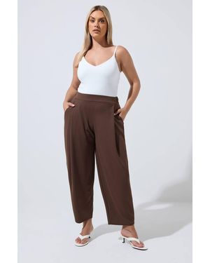 Yours Pleated Barrel Leg Trousers - Brown