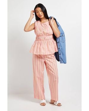 Dorothy Perkins Petite Stripe Elasticated Waist Wide Leg Printed Trouser - Pink