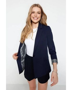 WOVCOR Single-Breasted Tailored Woven Blazer Jacket - Blue