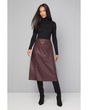 Wallis Faux Leather Pleated Wrap Skirt - Brown