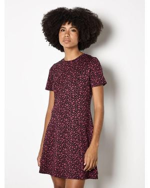 Apricot Petal Print Fit & Flare Jersey Mini Dress - Purple
