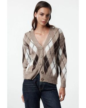 WOVCOR Argyle Ribbed V-Neck Knit Cardigan W/ Button Front - Grey