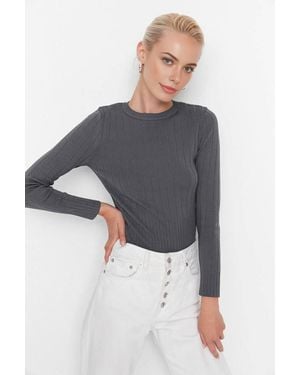 WOVCOR Ribbed Crew Neck Slim Fit Knit Jumper - Grey