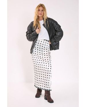 Nasty Gal Satin Polka Dot Embroidered Split Maxi Skirt - White