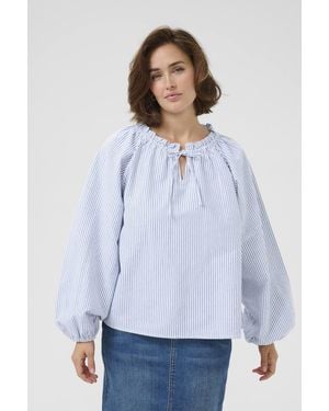 Kaffe Kanelly Blouse Notch Neck Long Sleeves - White