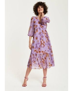 Liquorish Floral V-Neck Midi Dress - Purple
