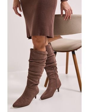 Dorothy Perkins Khloe Faux Suede Kitten Heel Knee High Ruched Boots - Brown