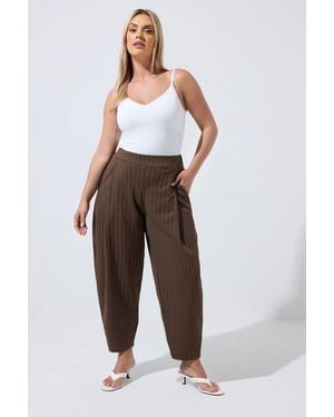 Yours Pinstripe Barrel Leg Trousers - Brown